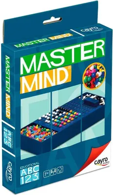 The image shows the retail packaging of the Master Mind Farben game by Cayro.