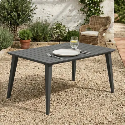 Productafbeelding van Allibert Lima 160 eettafel, houtlook, grafietkleur; artikelnummer: 226499