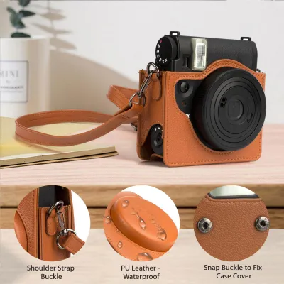 Obrázek produktu pro Přenosné pouzdro na instantní fotoaparát v retro stylu zPolyuretankůže jako náhrada za Fujifilm Fuji Instax Mini 99 s nastavitelným ramenním popruhem
