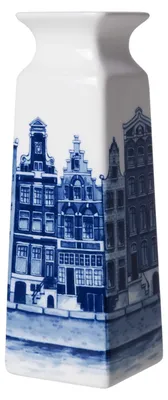 Immagine prodotto di Heinen Delfts Blauw – Vaso quadrato, decoro "casette", grande