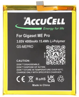 Imagen del producto de Batería compatible con el teléfono Gigaset ME Pro, de tipo Li-Polímero, con una tensión de 3.85V y una capacidad de 4000mAh (15.4Wh). Sus dimensiones son 81,2 x 66,2 x 4,3 mm