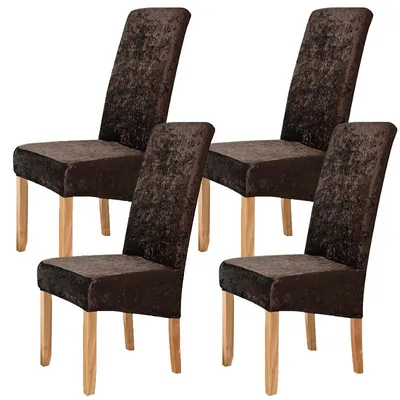 Produktbild von 4er Set Stretch Stuhlhusse Universelle Samt Stuhlbezug Husse für Haus Esszimmer Hochzeit Hotel Restaurant, Dunkelbraun