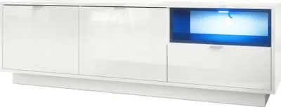 Produktbild von Vladon TV Board Lowboard Metro,  Germany, Korpus in Weiß Hochglanz / Fronten in Weiß Hochglanz mit Einsatz in Schwarz Hochglanz, inkl. LED Beleuchtung