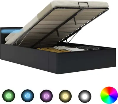 Produktbild von vidaXL Stauraumbett Hydraulisch mit LED Schwarz Kunstleder 120×200 cm