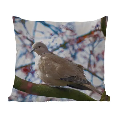Produktbild von MuchoWow® Outdoor Kissen - Vogel - Blumen - Taube - Blütenzweige - Rosa - 40x40 cm - Wetterfest - Lounge Kissen - Kopfkissen - Interieur - Polster mit Bild