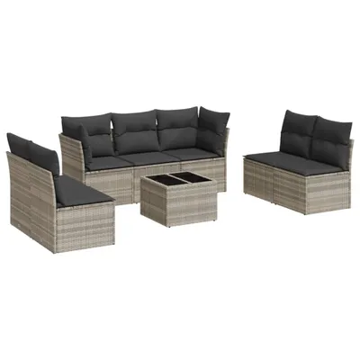 Produktbild von vidaXL 8-tlg. Garten-Sofagarnitur mit Kissen Hellgrau Poly Rattan