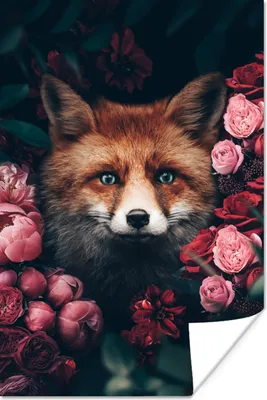 Produktbild von MuchoWow® Poster Fuchs - Blumen - Tiere 120x180 cm - Kunstposter