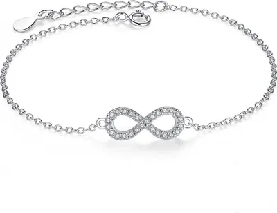 Produktbild von PANDACHARMS Silber Armband Armkettchen Unendlichkeit, 925er Sterling Silber mit Zirkonia, Länge 16-19cm