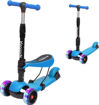 Produktbild von LifeGoods MultiRider Kinderroller - Roller 3-8 Jahre - Höhenverstellbarer Sitz - Leuchtende LED-Räder - Jungen/Mädchen - Blau