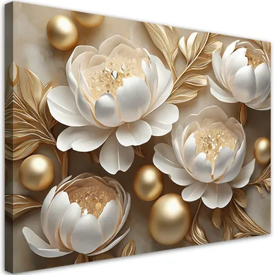 Produktbild von Leinwandbild Glamouröse 3D-Blumen 60x40 Feeby Gold bild für die wand bereit zum aufhängen