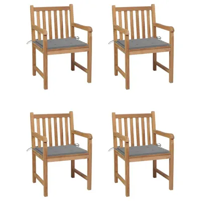 Produktbild von Möbel Gartenstühle 4 Stk. mit Grauen Kissen Massivholz Teak - Gartenstühle 3073005