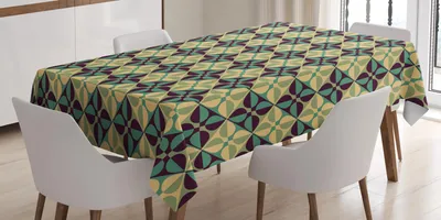 Obrázek produktu pro ABAKUHAUS Geometrický ubrus, antický dekorativní symetrický dlaždicový vzor, retro efekt staré školy, pastelové barvy, 140 x 170 cm, vícebarevný
