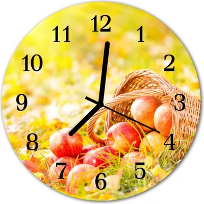 Produktbild von Glasuhr Wanduhr Küchenuhr Echt-Glas 30fi cm Äpfeln gelb