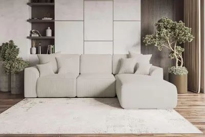 Produktbild von 99rooms Gusto Ecksofa Cordstoff POSO Greige Rechts mit Schlaffunktion