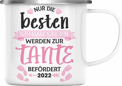 Produktbild von Trendation - Tante 2022 Du Wirst Tante Geschenk Emaille Tasse Schwangerschaft Schwester Nur Die Beste Schwester Wird Zur Tante Befördert (Silber)