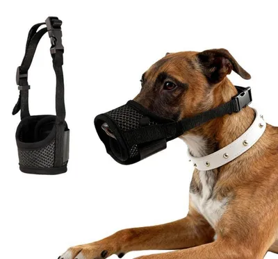 Immagine prodotto di Museruola per cani taglia XL, nera, in nylon, regolabile, traspirante, anti-abbaio e anti-morso