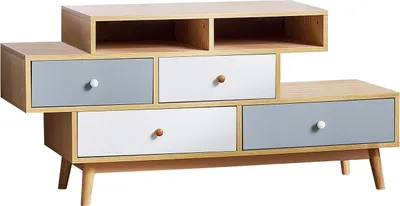 Obrázek produktu pro BELIANI Komoda Světlé dřevo barva šedá bílá Dřevotříska MDF deska Kaučukové dřevo Borovice 89 x 54 x 35 cm Nepravidelný tvar 4 zásuvky Obývací pokoj
