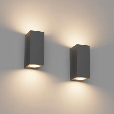 Wandleuchte 2er-Set, IP65, Aluminium, GU10, Up Down, 15x8x6,3 cm