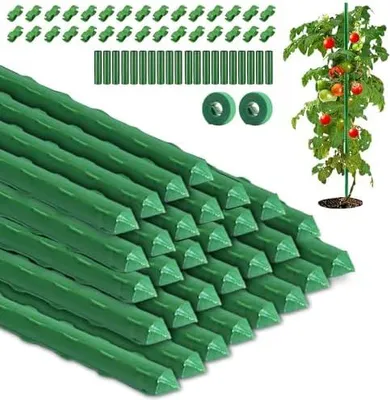 Produktbild von 30x Pflanzstäbe Rankhilfe, Kunststoff Beschichtetes Stahlrohr Edelstahl Pflanzen Stangen 40cm, mit 20 Verbinder, 30 Multifunktionsclip und 2 Pflanzenbinder, Rankhilfe für Erbsen, Gurken,Tomaten