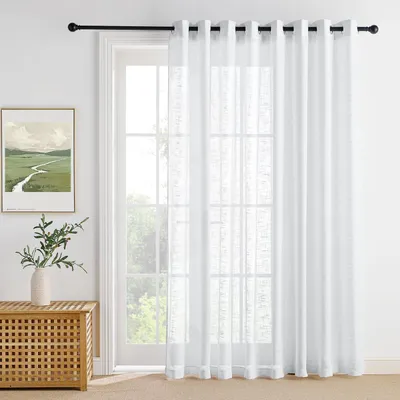 Image de Rideau séparateur d'espace, aspect lin, blanc, dimensions : hauteur 220 cm x largeur 300 cm, avec œillets