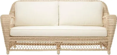 Produktbild von Casa Padrino Luxus Wohnzimmer Sofa mit Kissen Naturfarben / Cremefarben 202 x 99 x H. 97 cm - Gepolsterte Couch mit handgewebtem Rattangeflecht