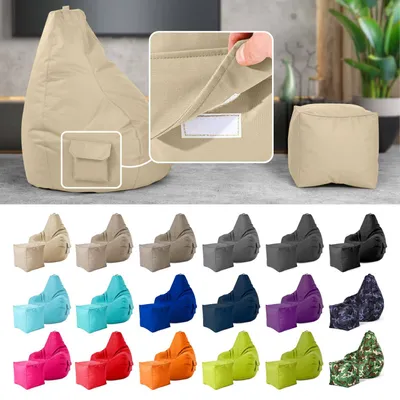 Produktbild von Green Bean® 2er Set Sitzsack + Hocker "Cozy+Cube" - mit EPS Perlen Füllung - robust waschbar schmutzabweisend - Beige
