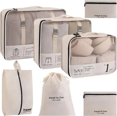 Produktbild von Famanu Kofferorganizer 7-teiliges Set - Beige - Wasserfest