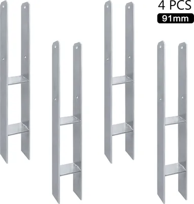 Produktbild von LARS360 91mm H-anker H-Pfostenträger Materialstärke 5mm, Gesamthöhe 600 mm Zaunpfosten für Carports Gartenzäunen - 4 Stück