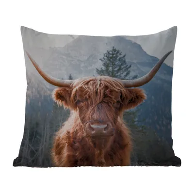 Obrázek produktu pro MuchoWow® Vnější polštář - Skotský horal - Hory - Krajina -50x50 cm- Odolnost proti povětrnostním vlivům - polštář do obývacího pokoje