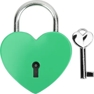 Produktbild von Heart Lock Metall Bunt exquisite Vorhängeschloss Haushaltshandwerksvorräte mit Schlüssel 45x59 mmgreen