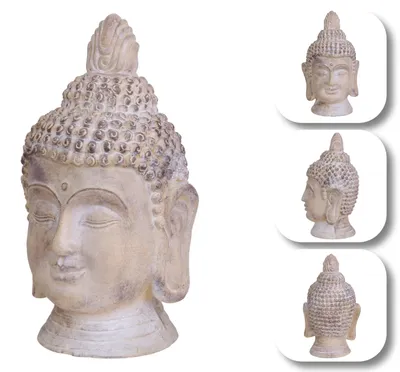 Produktbild von Buddha Statue Skulptur Figur Indien Asien Yoga Meditation Deko Feng Shui Steinoptik Outdoor Dekoration Kopf - beige - 78 cm