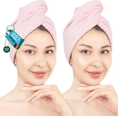 Produktbild von Haarhandtuch Damen 2-teiliges Set, 100% Baumwolle, , Weich und Absorbierend, für Zuhause