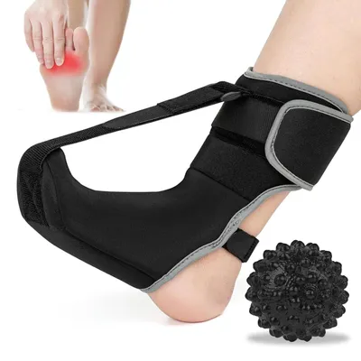 Obrázek produktu pro Noční ortéza na patu Heel Spur Bandage proti patní ostruze a plantární fasciitidě – ortéza na nohu s masážním míčkem pro zmírnění bolesti, černá
