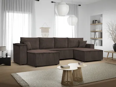 Image de Canapé d'angle Camel en U avec fonction couchage  Coffre de rangement  390 cm Surface de couchage 340 x 135 cm Canapé XXL Salon Bureau (Couleur : Poso 06 - marron)
