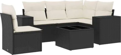 Produktbild von vidaXL 6-tlg. Garten-Sofagarnitur mit Kissen Schwarz Poly Rattan