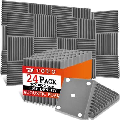 Zdjęcie produktu dla Panele pochłaniające dźwięk 30x30x2.5 cm, 24 sztuk, klinowe, szare, do studia
