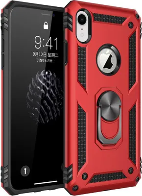 Produktbild von LaimTop iPhone XR Hülle, Hybrid Robuste Rüstung Drehbarer Ring Halter Ständer Dual Layer Hard PC + TPU Stoßfest Schutzhülle für iPhone XR Rot