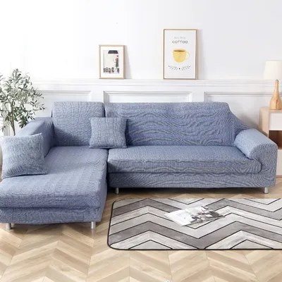 Produktbild von L-förmige Sofa-Schonbezüge Möbelschutz 2PCS Polyester-Stoff-Stretch-Schonbezüge + 2PCS Kissenbezüge für Sofagarnitur L-förmige Couch(Blau)
