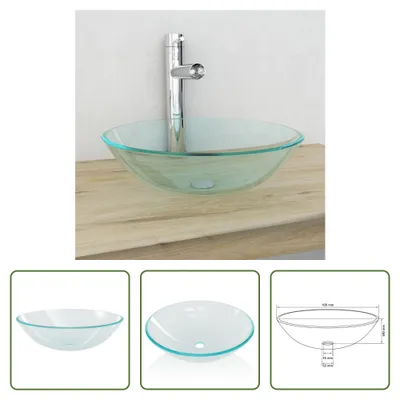 Produktbild von The Living Store Waschbecken gehärtetes Glas 42 cm transparent