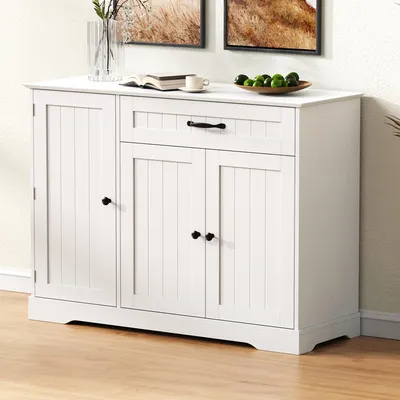 Produktbild von Flieks Modernes Sideboard mit 3 Türen und einer Schublade, Buffetschrank 107x40x84cm, Kommoden, Weiß