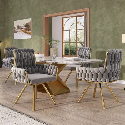 Produktbild von Flieks Esszimmerstuhl 2er Set 360°drehbar, Polsterstuhl mit Samtbezug, Küchenstuhl Wohnzimmerstuhl mit Stahlbeinen, Drehstuhl Armlehnstuhl, Grau