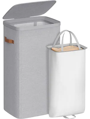 Produktbild von Wäschekorb mit Deckel und Griffen LCB811GD01, 100 l, 42 x 32 x 75 cm, grau