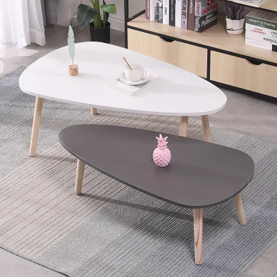 Produktbild von 2er set Couchtisch Beistelltisch Kaffetisch Holztisch  Ovaler Couchtisch mit Holzbeinen