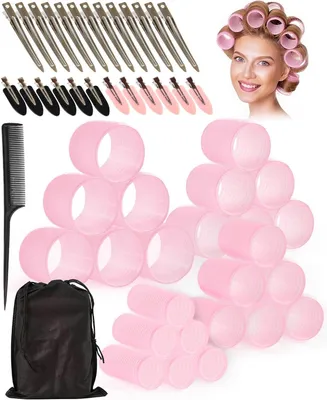Immagine prodotto di Bigodini con clip - Pettini arricciacapelli autoadesivi - Per creare volume - Arricciacapelli senza calore - Set da 50 pezzi - Rosa
