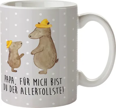 Produktbild von Mr. & Mrs. Panda Haferl Bären mit Hut - Grau Pastell - Geschenk, Camping Tasse, Vater, Kindergarten, Familie, Vatertag, Trinklernbecher, Plastikbecher, Muttertag, Paps