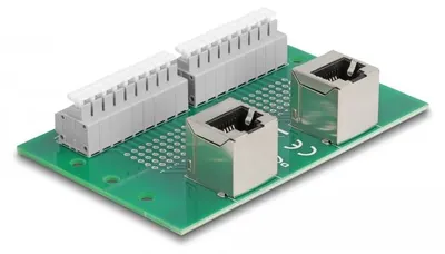 Obrázok produktu pre Delock RJ45 2 x Buchse zu 2 x Terminalblock mit Drucktaster für Hutschiene gewinkelt (66995)