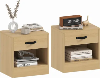 Image de Lot de 2 tables de chevet - Tables d'appoint - Étroites - Tiroir et compartiment ouvert - 39 × 28 × 41 cm - Blanc