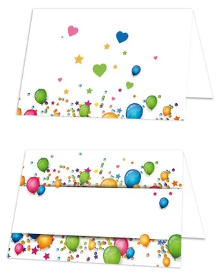 25 Tischkarten Luftballons, 8,5 x 5,5 cm, weiß, für Feste & Feiern