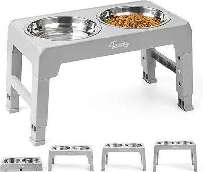 Zdjęcie produktu dla Miska dla psa z regulacją wysokości, stacja żywienia psów z 2 miskami ze stali nierdzewnej o pojemności 1200 ml, dla średnich i dużych psów, z regulacją wysokości w 4 pozycjach, szara