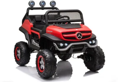 Obrázok produktu pre Elektrické autíčko pre deti Mercedes Unimog Red, diaľkové ovládanie 2,4 GHz, motor: 4 x 45 W, koženkové sedadlo (LE5622)